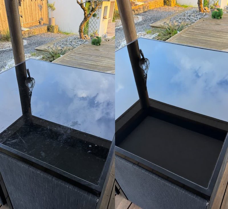 Mesa e vidros antes e depois